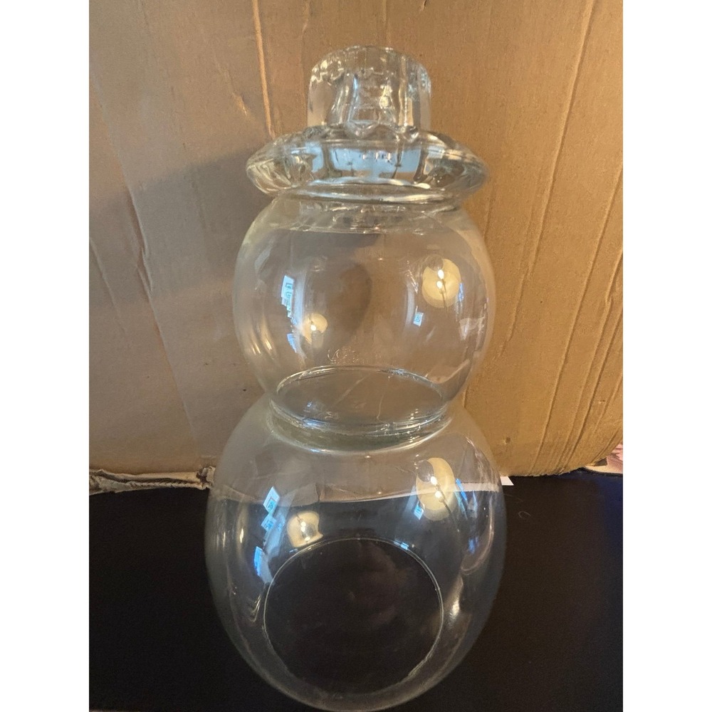 Snowman Top Hat Clear Glass Christmas Open Bottom Candle Holder